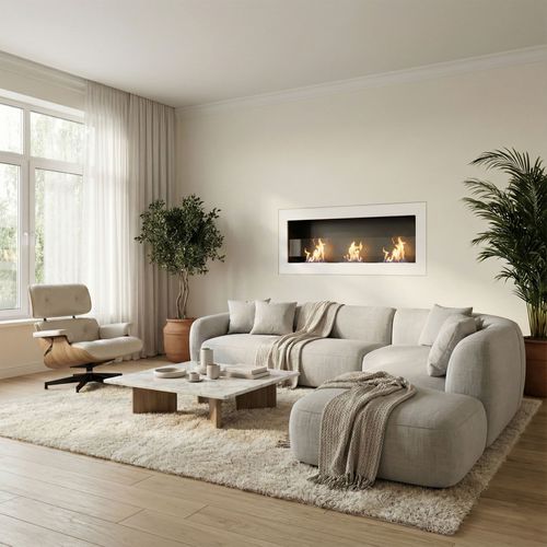 Traiano - Cheminée à Bioéthanol Encastrable 120 × H40 Cm, Bio-cheminée Blanche