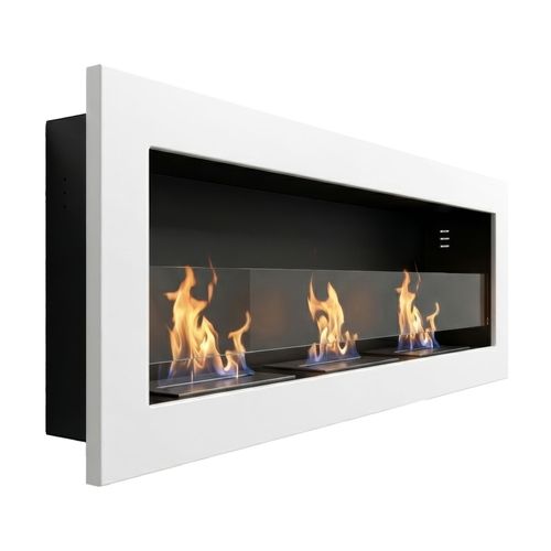 Traiano - Cheminée à Bioéthanol Encastrable 120 × H40 Cm, Bio-cheminée Blanche