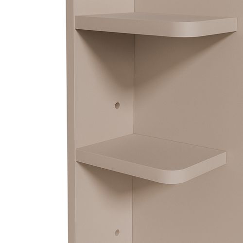 Afrodite - Coiffeuse Avec Lumière LED, Tiroir, 3 Étagères Et Prises, En Bois Taupe