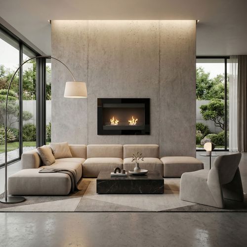 Vespasiano - Cheminée Murale à Éthanol 80x51x16 Cm Avec 2 Brûleurs De 3 Litres Noir