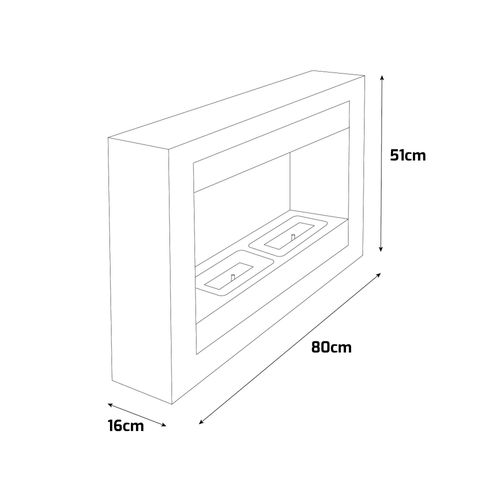 Vespasiano - Cheminée Murale à Éthanol 80x51x16 Cm Avec 2 Brûleurs De 3 Litres Noir