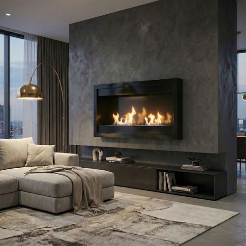 Vespasiano - Cheminée Murale à Éthanol 80x51x16 Cm Avec 2 Brûleurs De 3 Litres Noir