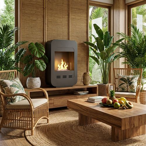 Livia - Cheminée Au Bioéthanol Sur Pied 46x80x25 Cm Avec Brûleur De 1,5 Litre Noir