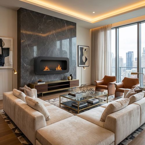 Flavia - Cheminée Murale Au Bioéthanol 100x46x16 Cm Avec 2 Brûleurs De 3 Litre, Noire