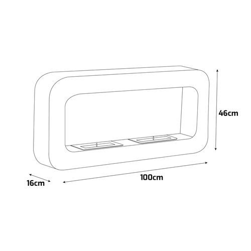 Flavia - Cheminée Murale Au Bioéthanol 100x46x16 Cm Avec 2 Brûleurs De 3 Litre, Noire