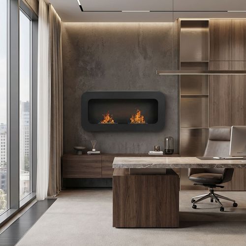 Flavia - Cheminée Murale Au Bioéthanol 100x46x16 Cm Avec 2 Brûleurs De 3 Litre, Noire