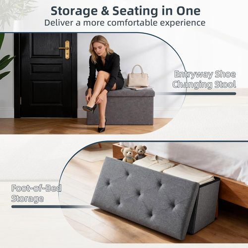 Nemora 75 - Coffre Ottoman 76x38x38 Cm Pouf Coffre Repose-pieds En Tissu Gris