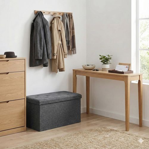 Nemora 75 - Coffre Ottoman 76x38x38 Cm Pouf Coffre Repose-pieds En Tissu Gris