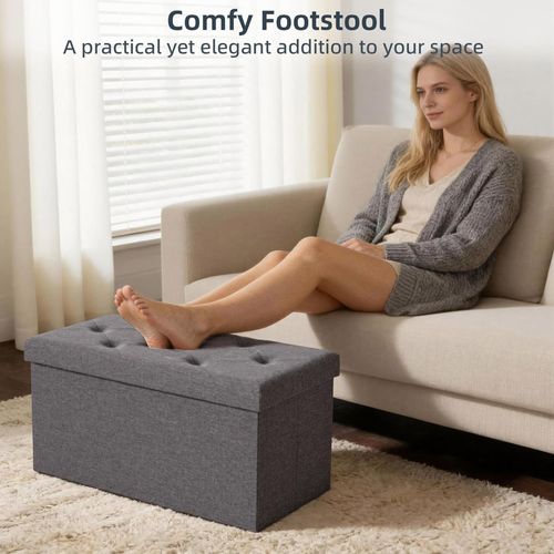 Nemora 75 - Coffre Ottoman 76x38x38 Cm Pouf Coffre Repose-pieds En Tissu Gris