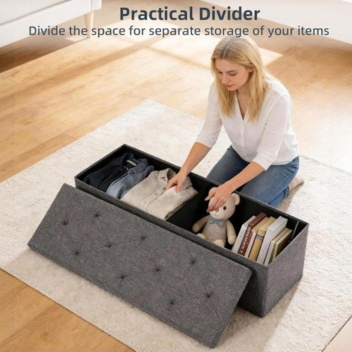 Nemora 110 - Coffre Ottoman 109x38x38 Cm Pouf Coffre Repose-pieds En Tissu Gris