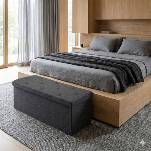 Nemora 110 - Coffre Ottoman 109x38x38 Cm Pouf Coffre Repose-pieds En Tissu Gris