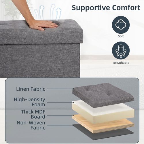 Nemora 110 - Coffre Ottoman 109x38x38 Cm Pouf Coffre Repose-pieds En Tissu Gris