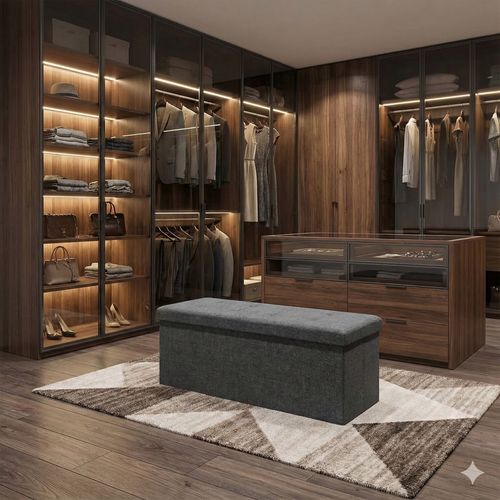 Nemora 110 - Coffre Ottoman 109x38x38 Cm Pouf Coffre Repose-pieds En Tissu Gris