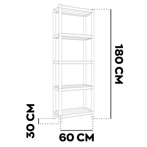 Titan S - Étagère Modulaire 5 Niveaux 60x30xh180 Cm En Résine Noire