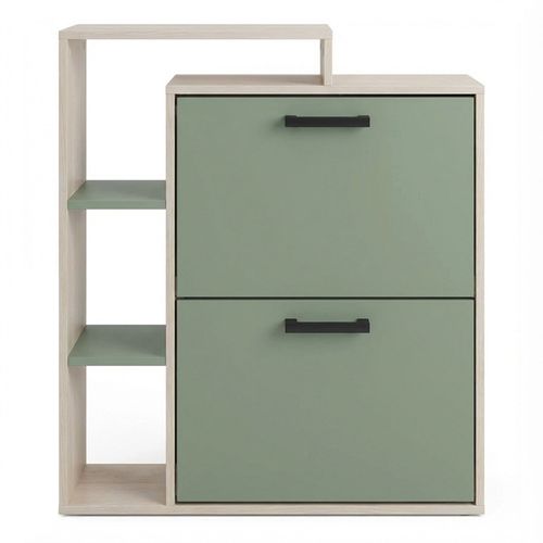 Sena - Meuble à Chaussures 2 Portes 80x90x24,5 Cm, 12 Paires Sauge