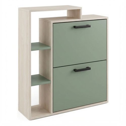 Sena - Meuble à Chaussures 2 Portes 80x90x24,5 Cm, 12 Paires Sauge