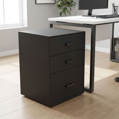 Lyra - Commode Pour Imprimante 3 Tiroirs, Meuble De Bureau Sur Roulettes En Mdf Noir