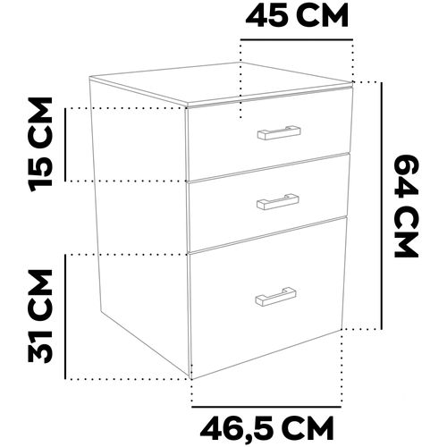 Lyra - Commode Pour Imprimante 3 Tiroirs, Meuble De Bureau Sur Roulettes En Mdf Noir