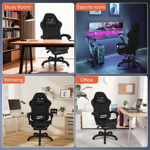 Clutch - Chaise De Gaming Ergonomique Avec Coussin Lombaire, Appuie-tête Et Repose-pieds En Pvc Noir