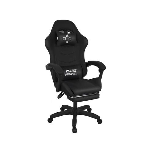 Clutch - Chaise De Gaming Ergonomique Avec Coussin Lombaire, Appuie-tête Et Repose-pieds En Pvc Noir