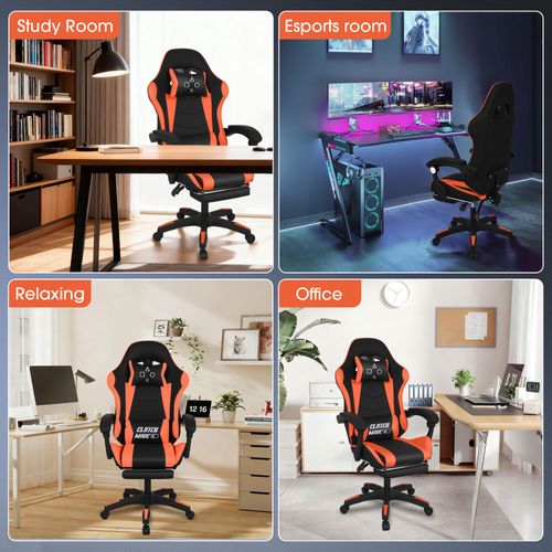 Clutch - Chaise De Gaming Ergonomique Avec Coussin Lombaire, Repose-pieds En Pvc Noir Et Rouge