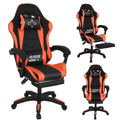 Clutch - Chaise De Gaming Ergonomique Avec Coussin Lombaire, Repose-pieds En Pvc Noir Et Rouge
