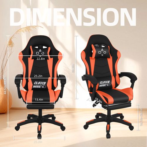 Clutch - Chaise De Gaming Ergonomique Avec Coussin Lombaire, Repose-pieds En Pvc Noir Et Rouge