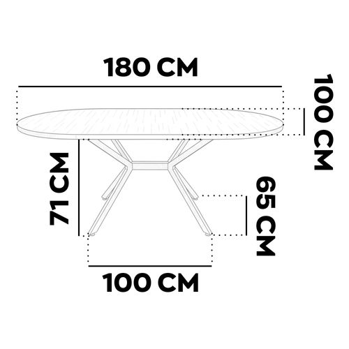 Marui Big - Table De Salle à Manger Ovale 180x100 Cm En Bois Texturé Avec Pied Central En Métal Ashi