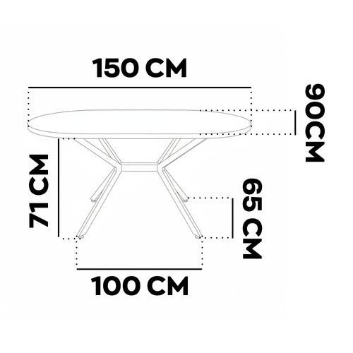 Marui Small - Table De Salle à Manger Ovale 150x90 Cm En Bois Texturé Avec Pied Central Ashi