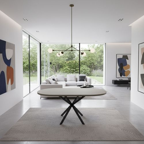 Marui Small - Table De Salle à Manger Ovale 150x90 Cm En Bois Texturé Avec Pied Central Kiso