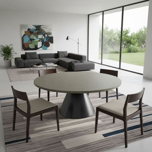 Artù Black - Table De Salle à Manger Ronde ⌀ 120 Cm En Bois Stratifié gris Texturé