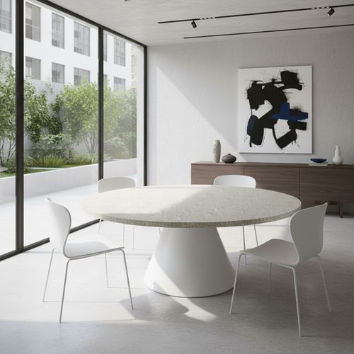 Artù White - Table De Salle à Manger Ronde ⌀ 120 Cm En Bois Stratifié Avec Base Conique gris Texturé