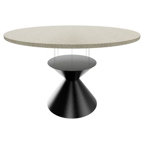 Graal Black - Table Ronde Ø120 Cm Base Double Cône En Métal Plateau En Bois Gris Texturé