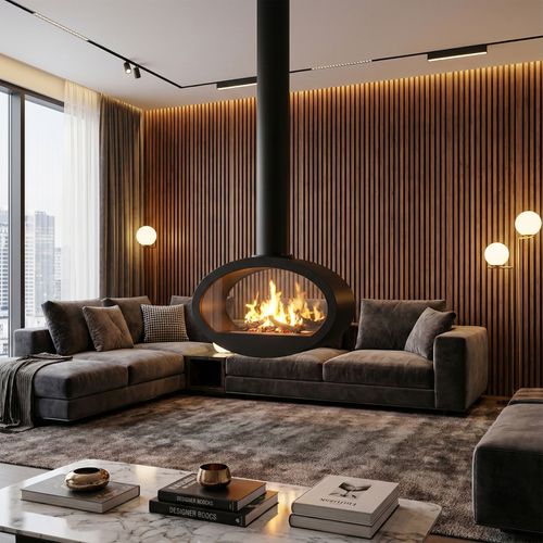 Nerone - Cheminée à Bioéthanol Suspendue 65x220x40 Cm Brûleur 2,2 Litres Noir