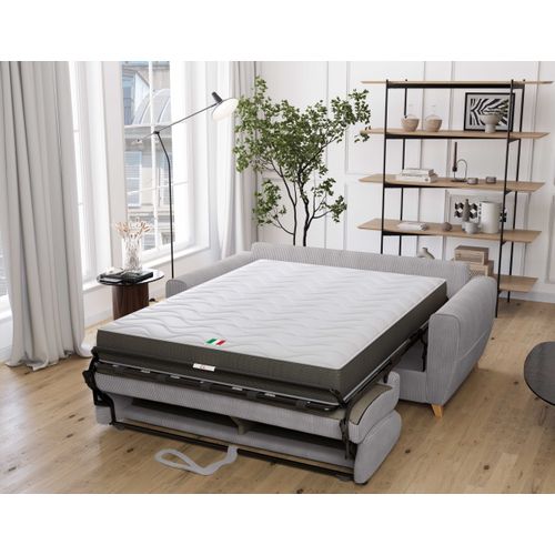 Canapé 3 Places Maxi Mod. Sole 18 Convertible Avec Ouverture Express En Tissu Lin. 86 Gris Clair