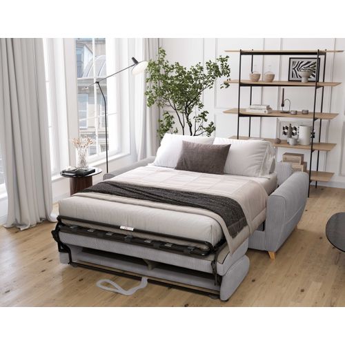 Canapé 3 Places Maxi Mod. Sole 18 Convertible Avec Ouverture Express En Tissu Lin. 86 Gris Clair