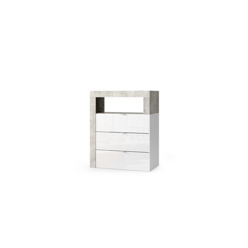 Commode Bicolore En Blanc Brillant Et Ciment
