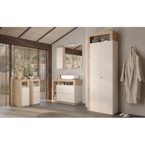 Commode 3 Tiroirs Bicolore : Chêne De Cadix Et Cachemire - Beige