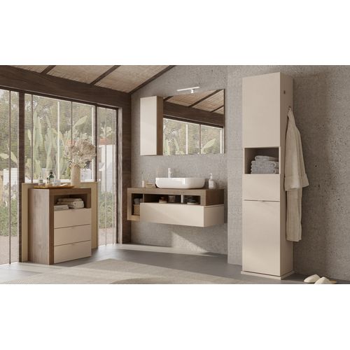 Commode Bicolore : Bois Foncé - Mercure Et Cachemire - Beige