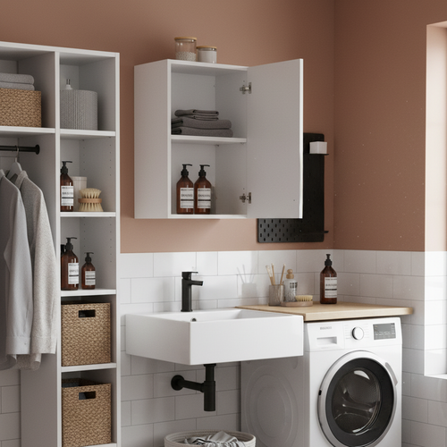 The White Stone Armoire Murale 1 Porte Blanc Frêne