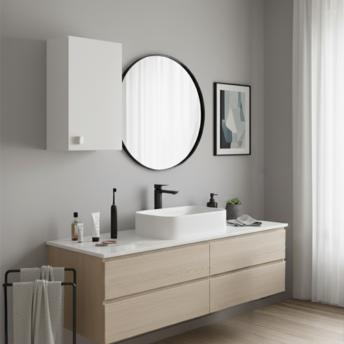 The White Stone Armoire Murale 1 Porte Blanc Frêne