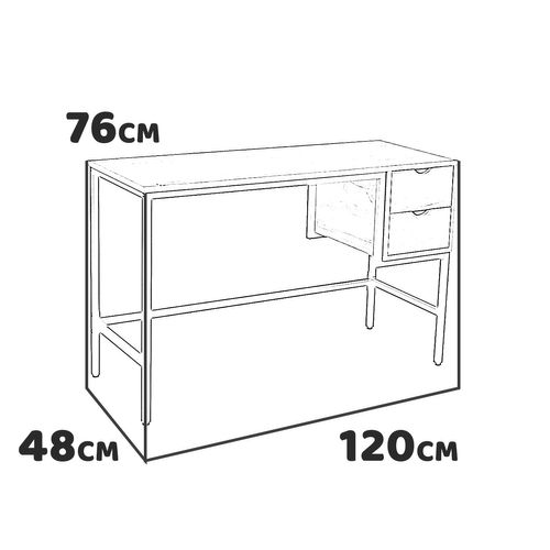 Illinois - Bureau En Bois Et Métal Avec 2 Tiroirs - 120x48x76 Cm