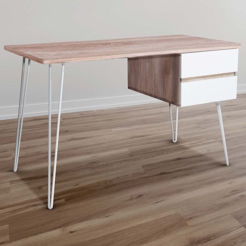 Lucille - Bureau En Bois Et Métal Avec 2 Tiroirs - 120x60x76 Cm