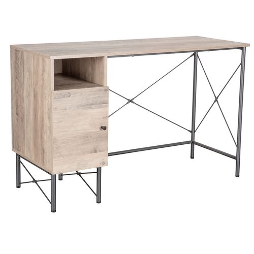 Bessy - Bureau En Bois Et Métal Avec 1 Porte + 1 Compartiment - 120x48x76 Cm