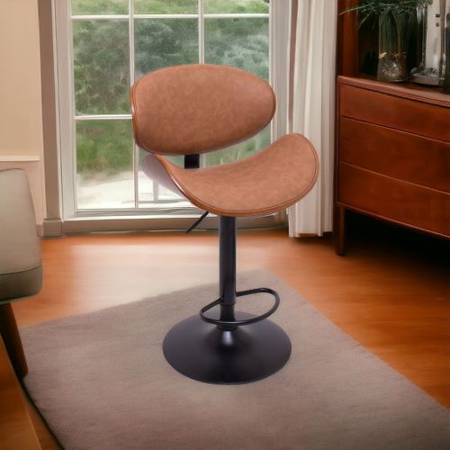 Glasgow - Ensemble De 2 Tabourets De Bar 52,5x94/115x40 Cm En Bois Massif Et Simili - Marron