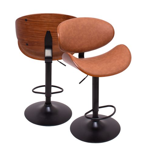 Glasgow - Ensemble De 2 Tabourets De Bar 52,5x94/115x40 Cm En Bois Massif Et Simili - Marron