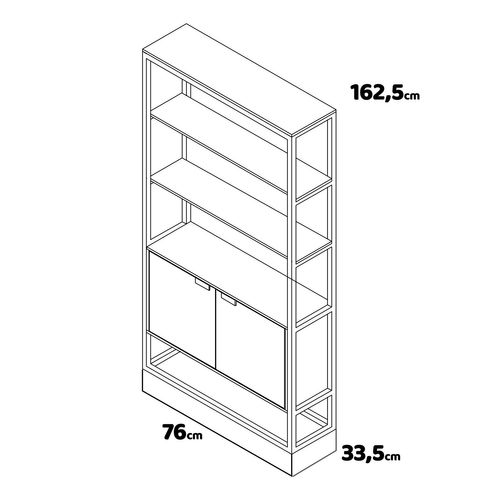 Edo - Bibliothèque, Étagère à 3 Niveaux Et 2 Portes De Style Industriel, 76x33xh163 Cm