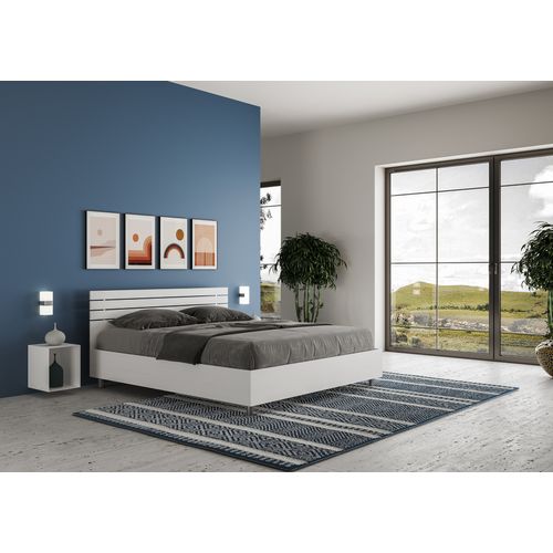 Lit Coffre 160x190 Tête De Lit Droite Avec Des Lames Frêne Blanc Ankel