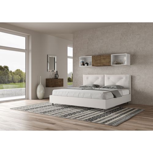 Lit King Size Avec Sommier Rembourré 200x200 Similicuir Blanc Appia Large