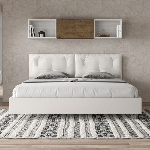 Lit King Size Avec Sommier Rembourré 200x200 Similicuir Blanc Appia Large